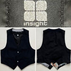 Casual 3 Button Vest, Woven Polyester Blend, Men US Small, Brand=Insight, Black